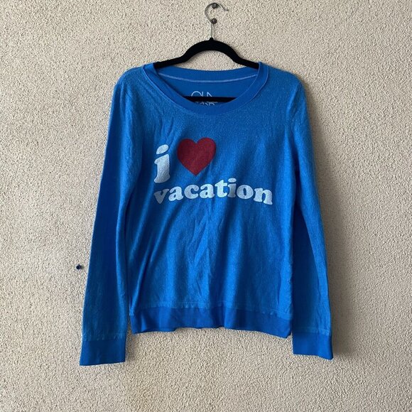 Chaser Revolve Womens Sweatshirt Blue Fuzzy I Heart Vacation Love Pullover Small - Picture 2 of 11
